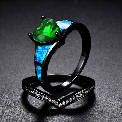 May Dual Set Black Gold Heart Birthstone Ring