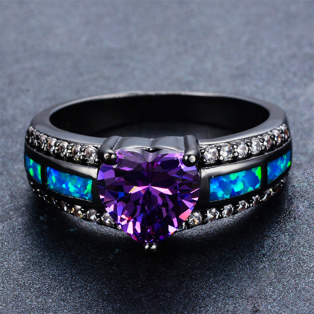 Black Gold Filled Heart February Birthstone Ring