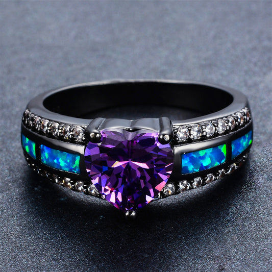 Black Gold Filled Heart February Birthstone Ring