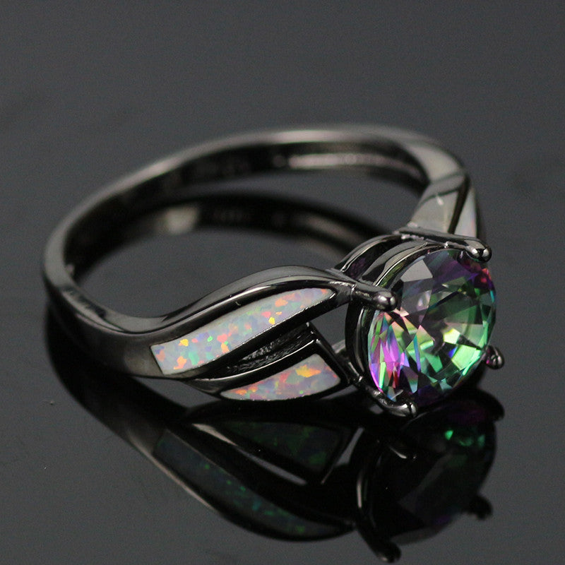 Mystic Fire Opal accented October Birthstone ring