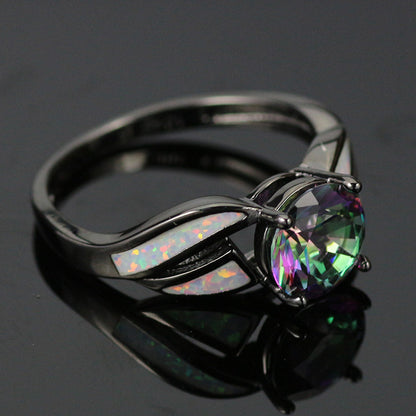 Mystic Fire Opal accented October Birthstone ring