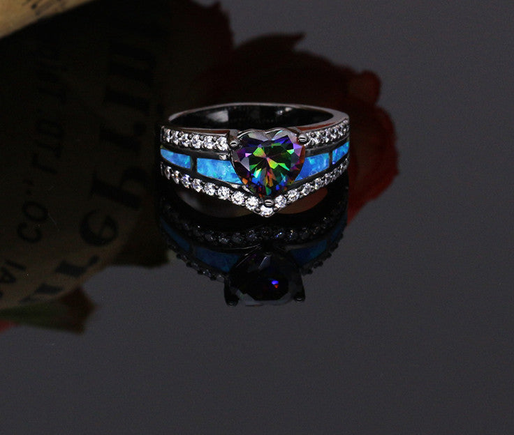 November Birthstone Rainbow Topaz Love Ring