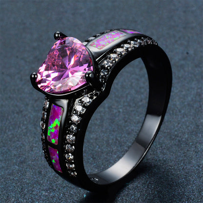 Pink Ruby Black Gold Filled Heart July Birthstone Ring
