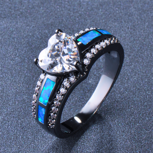 April Black Gold Filled Heart Birthstone Ring