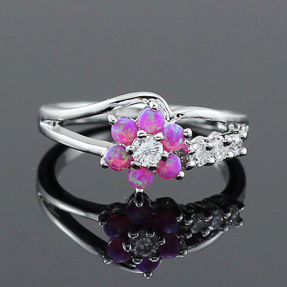 White Fire Flower Opal Ring