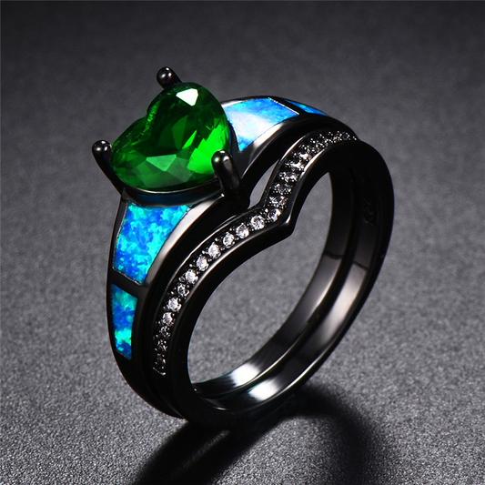 May Dual Set Black Gold Heart Birthstone Ring