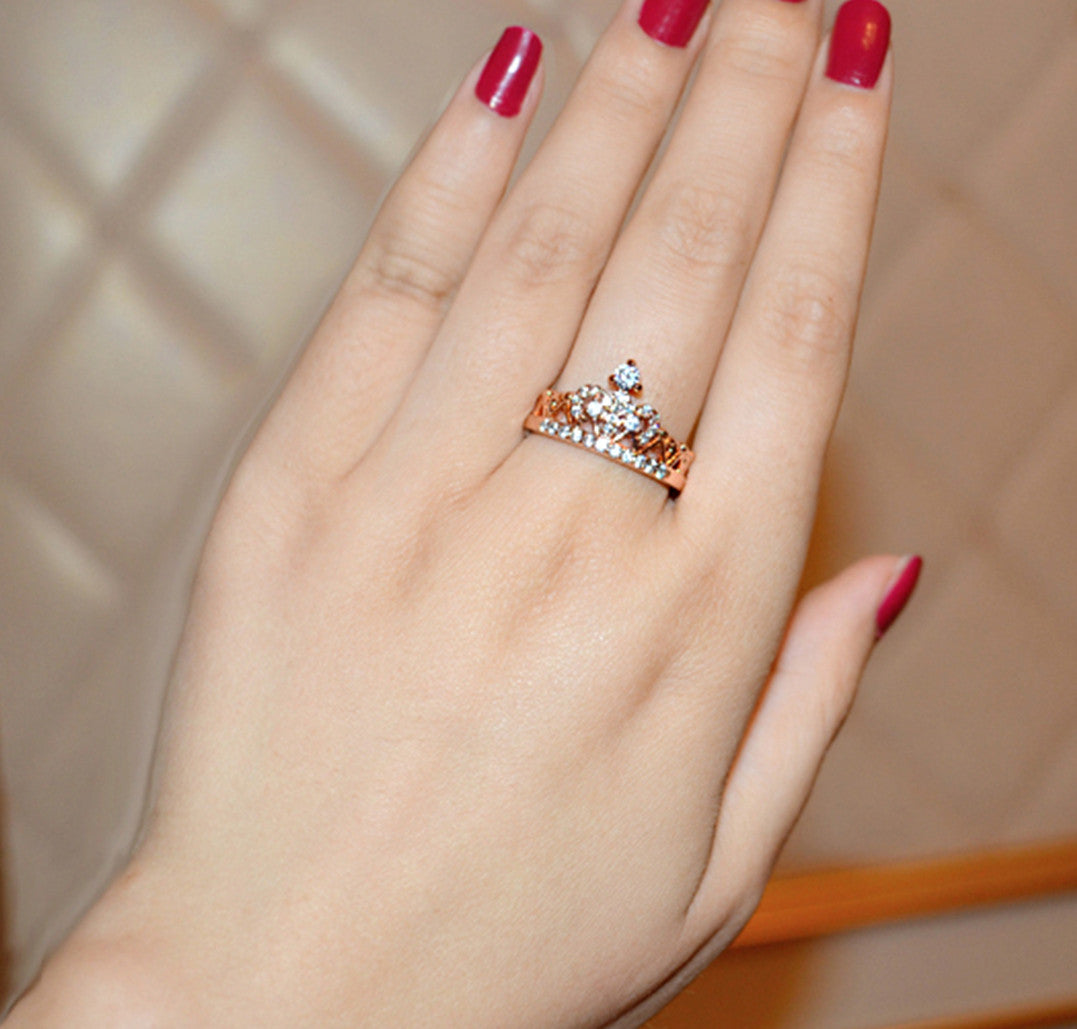 Ornate Queen Crown April Birthstone Ring