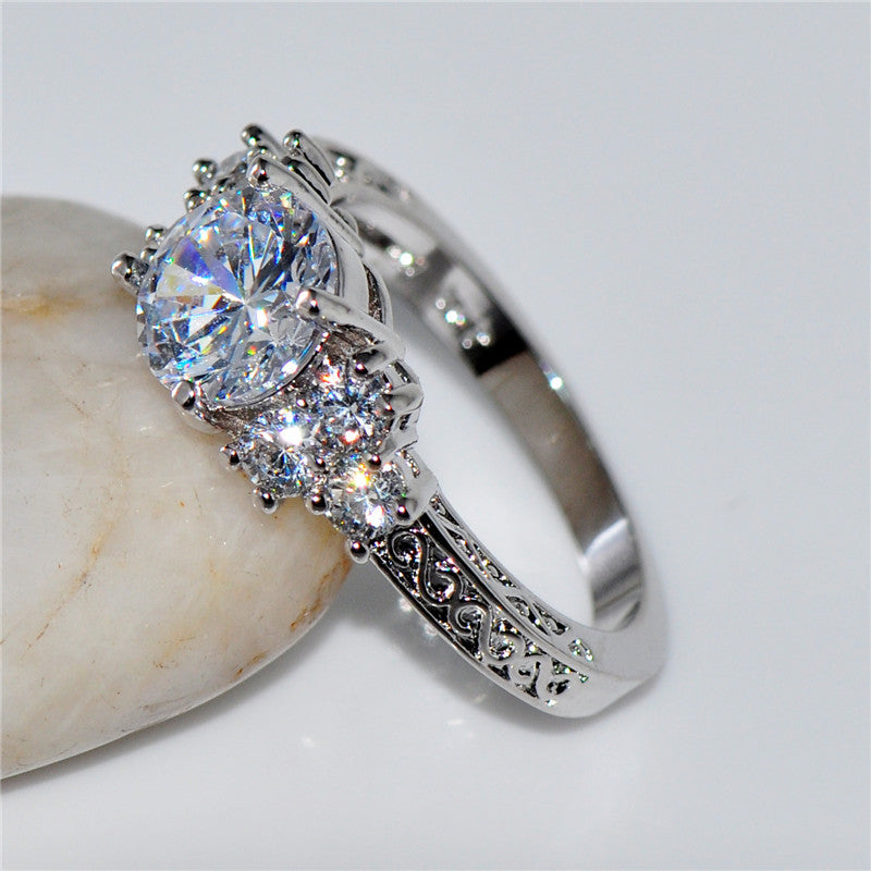White Gold Filled  April Birthstone Ring