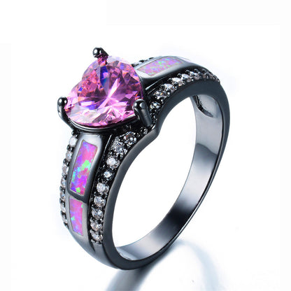 Pink Sapphire Black Gold Filled Heart September Birthstone Ring