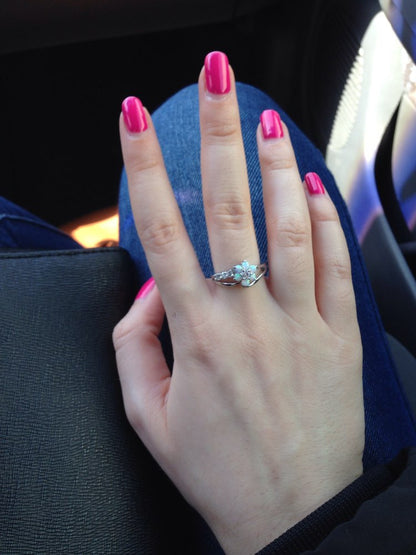 White Fire Flower Opal Ring