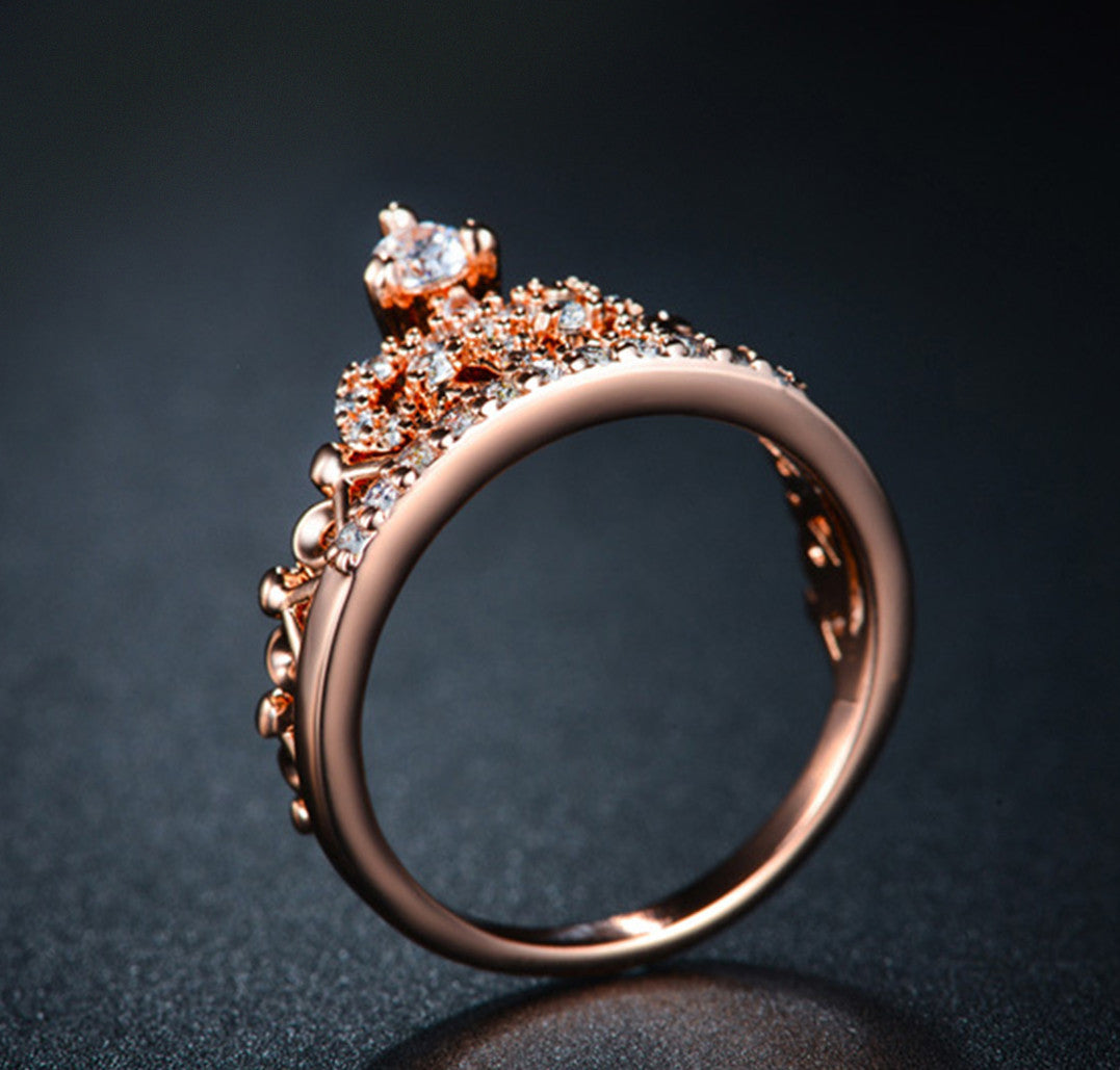 Ornate Queen Crown April Birthstone Ring
