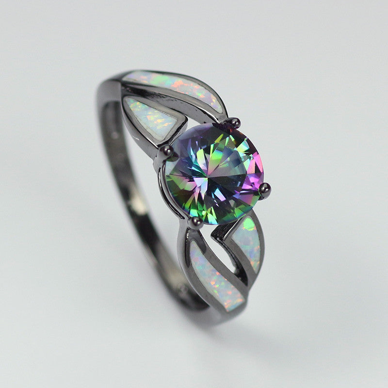 Mystic Fire Opal accented October Birthstone ring