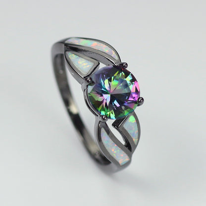 Mystic Fire Opal accented October Birthstone ring