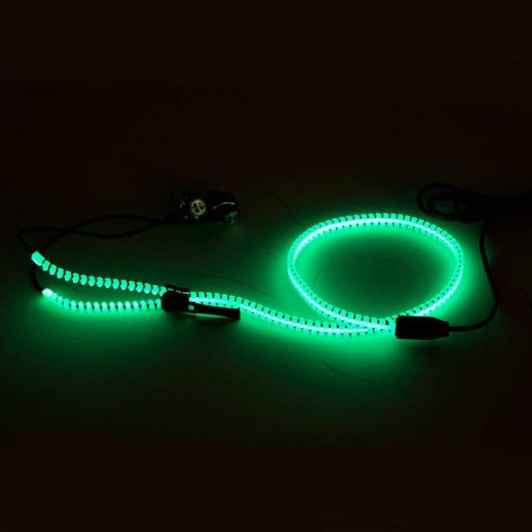 Metal Zipper In-ear Earphones Luminous Light Headset Stereo Handsfree With Mic