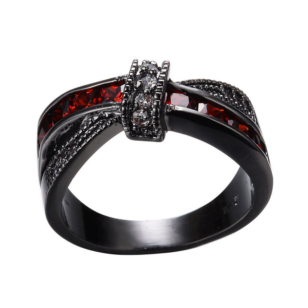 Thin Red Line Cross-Finger Ring