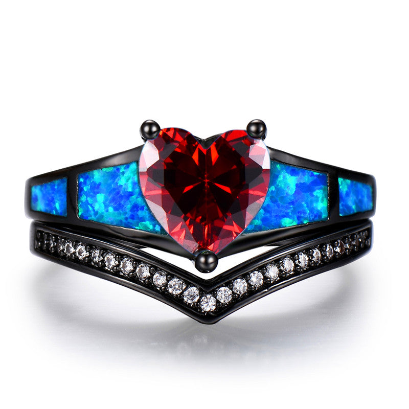 July Dual Set Heart Black Gold Filled Birthstone Ring