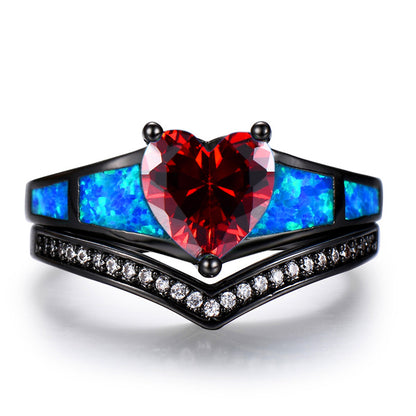 July Dual Set Heart Black Gold Filled Birthstone Ring
