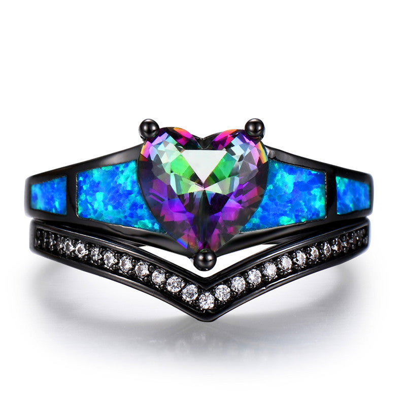 August Dual Set Heart Birthstone Ring