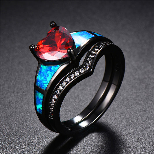 July Dual Set Heart Black Gold Filled Birthstone Ring