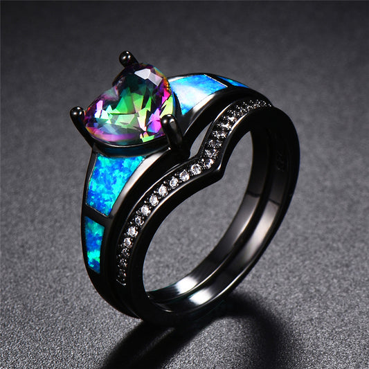 August Dual Set Heart Birthstone Ring