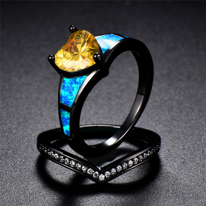 November Yellow Topaz Dual Set Heart Ring
