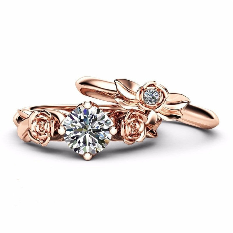 Rose Gold Floral April Birthstone Ring