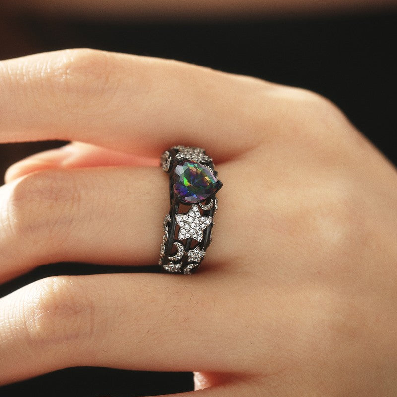 Stars & Moon Heart Ring