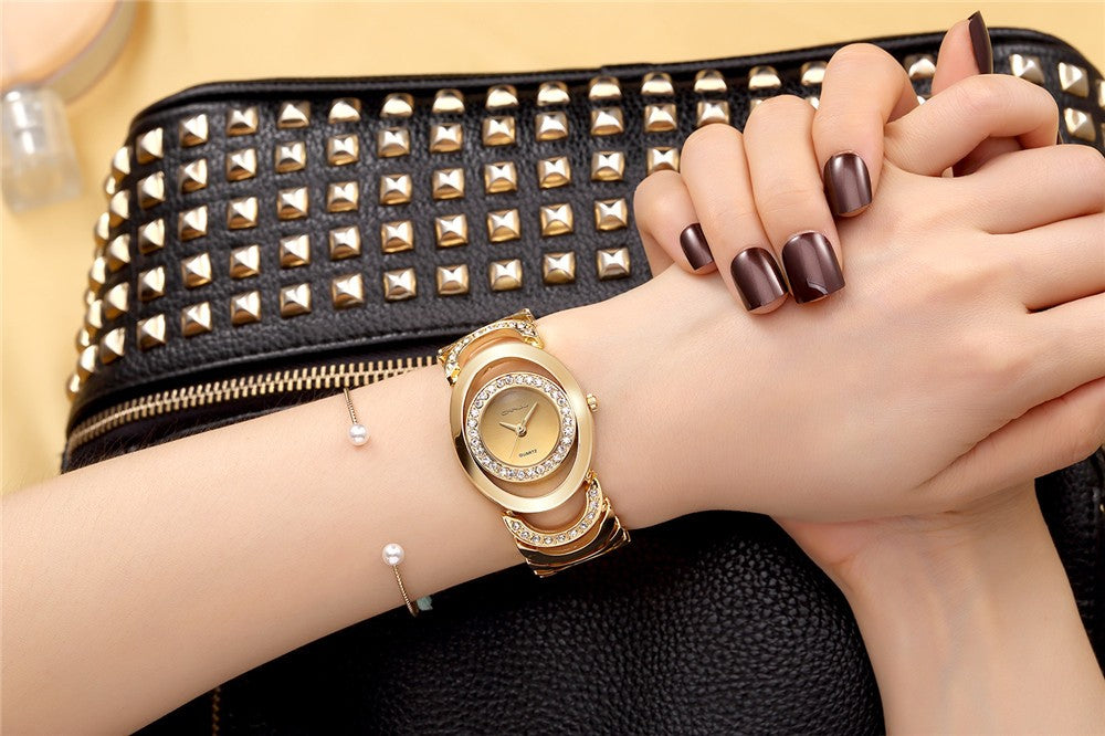 Modern Women's Gold and Crystal Watch