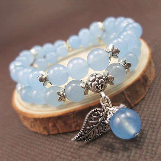 Blue Crystal Tibetan Leaf Pendant Lover's Bracelets
