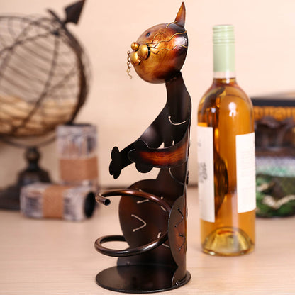 Iron Hugging Cat Wine Holder