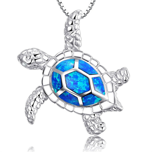 Loggerhead Turtle Silver & Opal Necklace