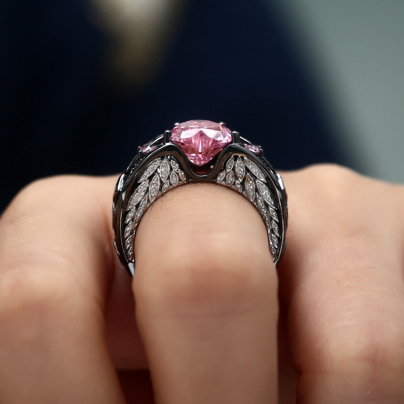 Angel-Wing Heart Series:  Black Gold October Ring