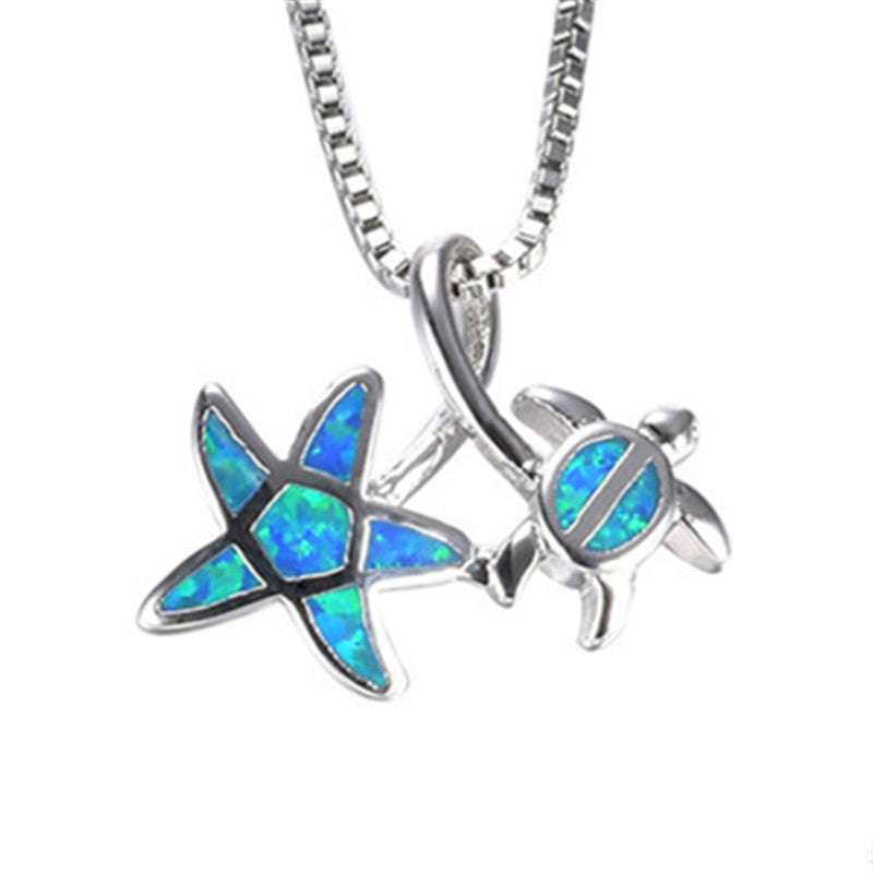 Loggerhead Turtle Silver & Opal Necklace
