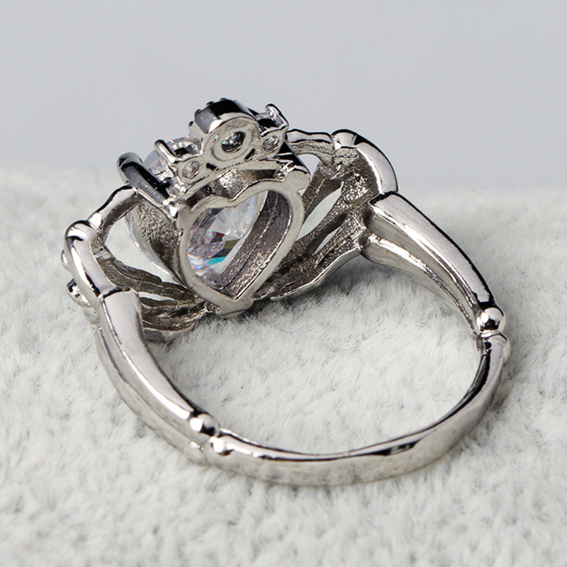 Skeleton Hands Holding Heart Claddagh Ring