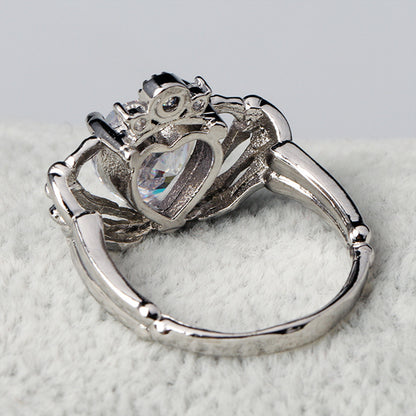 Skeleton Hands Holding Heart Claddagh Ring