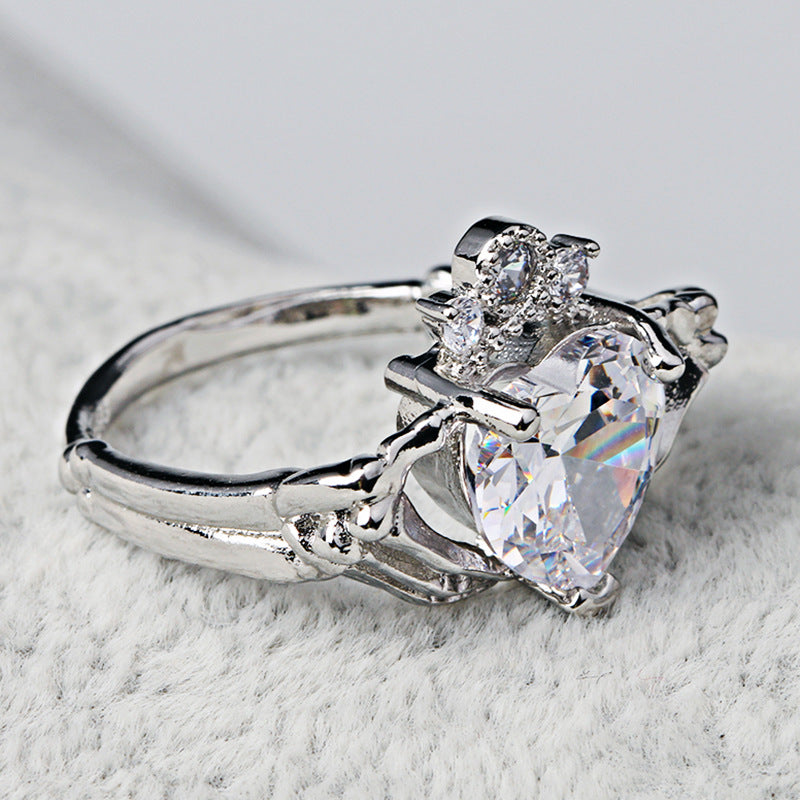 Skeleton Hands Holding Heart Claddagh Ring