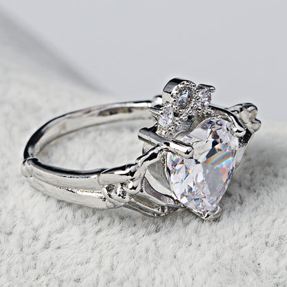 Skeleton Hands Holding Heart Claddagh Ring