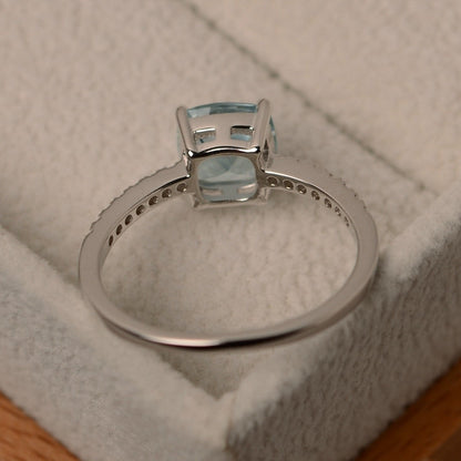 Square March Birthstone Ring