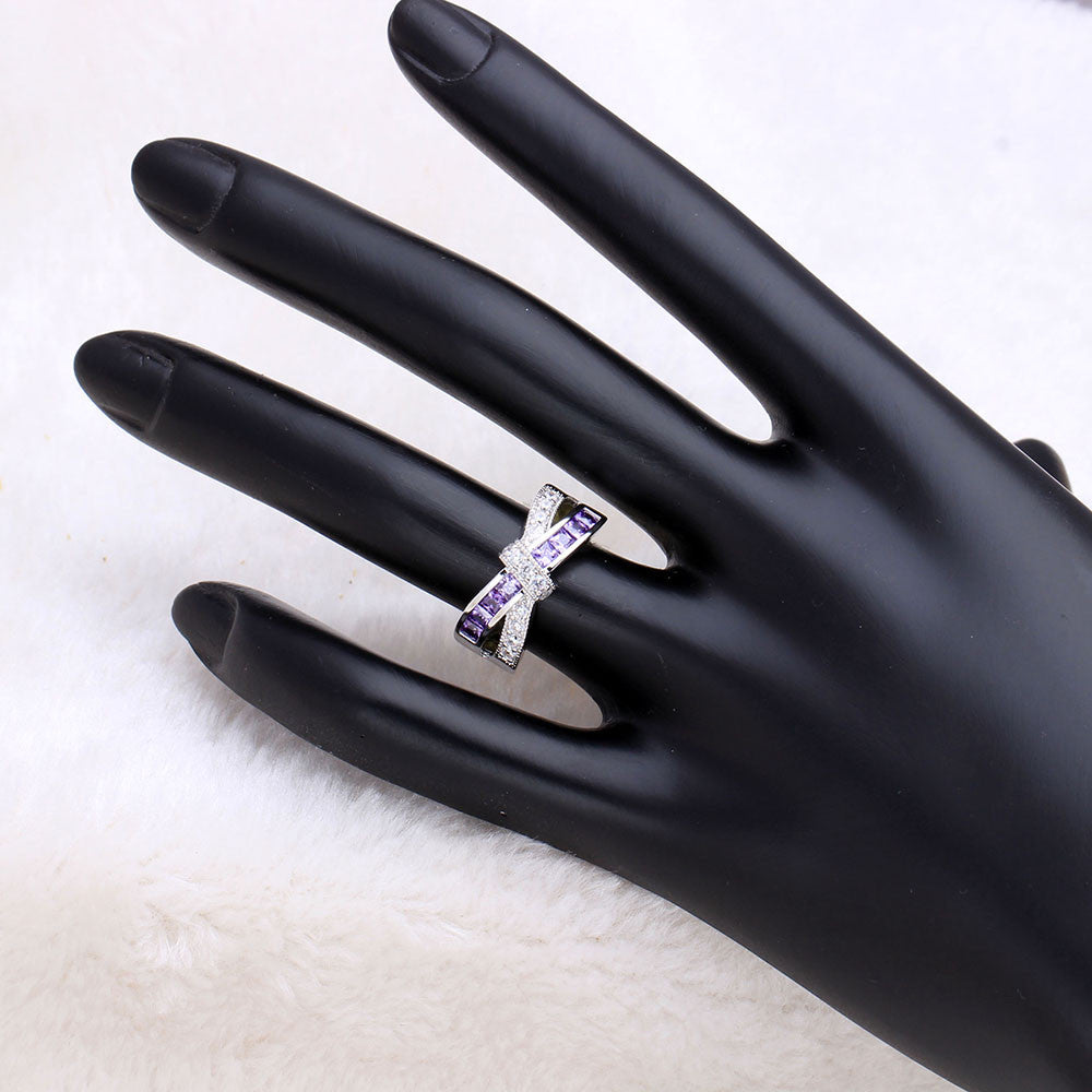 February Birthstone Amethyst Cross-finger Ring