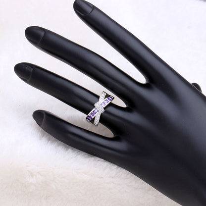 February Birthstone Amethyst Cross-finger Ring