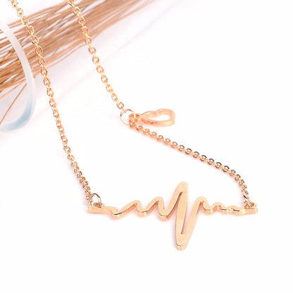 18k Gold Plated Stainless-steel Heart Beat Love Cardiogram Necklace
