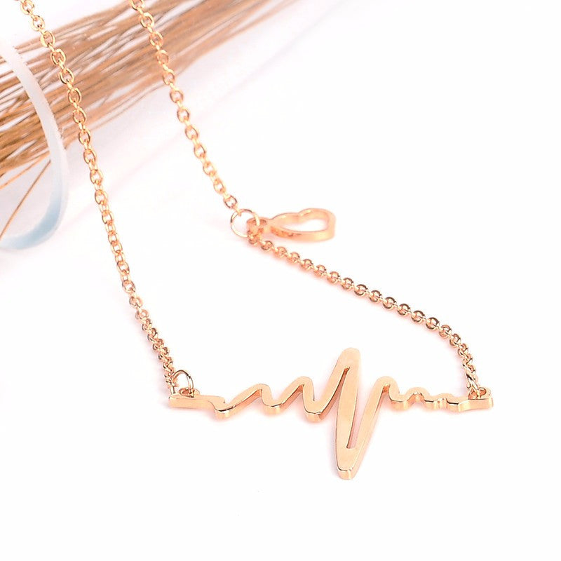 18k Gold Plated Stainless-steel Heart Beat Love Cardiogram Necklace