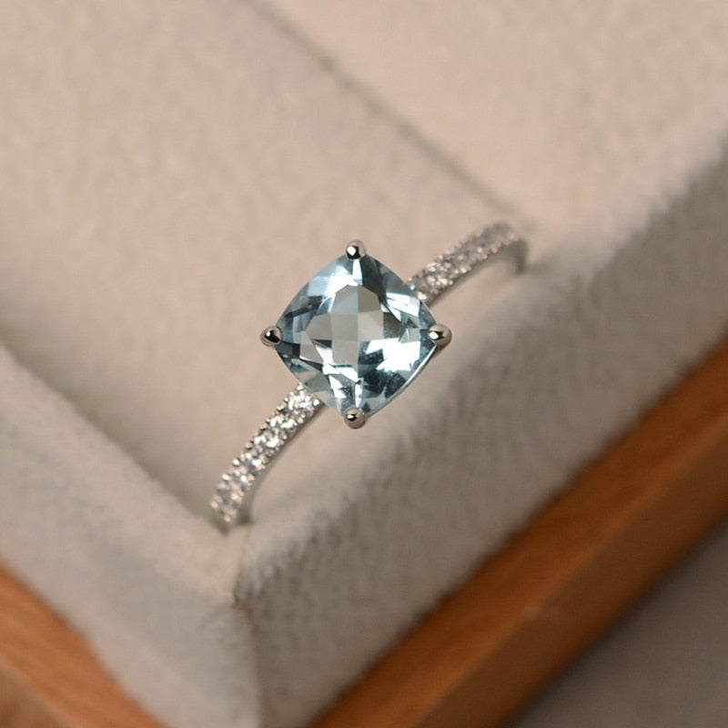 Square March Birthstone Ring