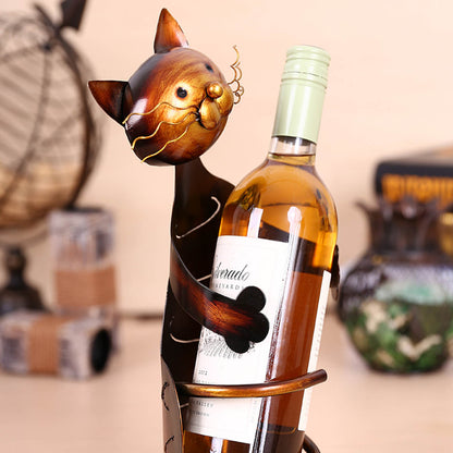 Iron Hugging Cat Wine Holder