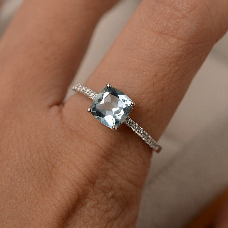 Square March Birthstone Ring