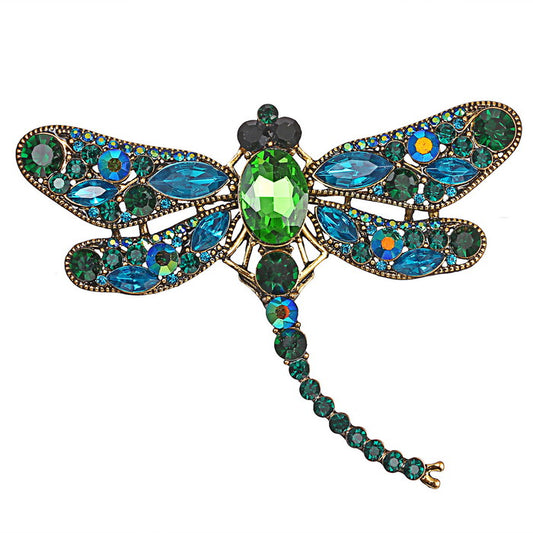 Ornate Crystal Rhinestone Dragonfly Brooch
