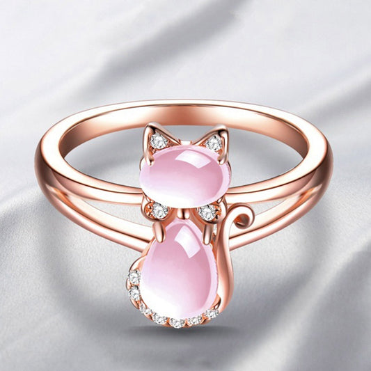Pink Opal Cat Ring