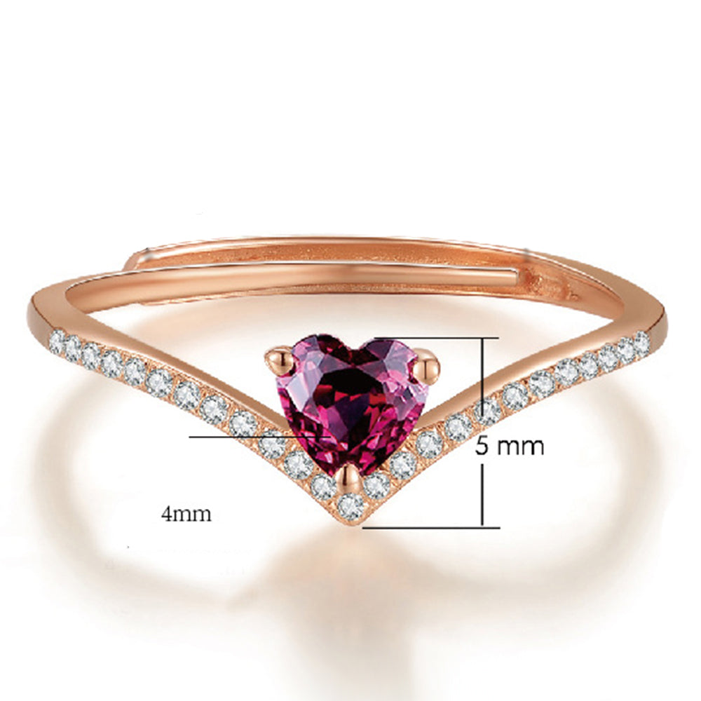 Rose Gold Plated 925 Sterling Silver January Birthstone Tiara Heart Ring