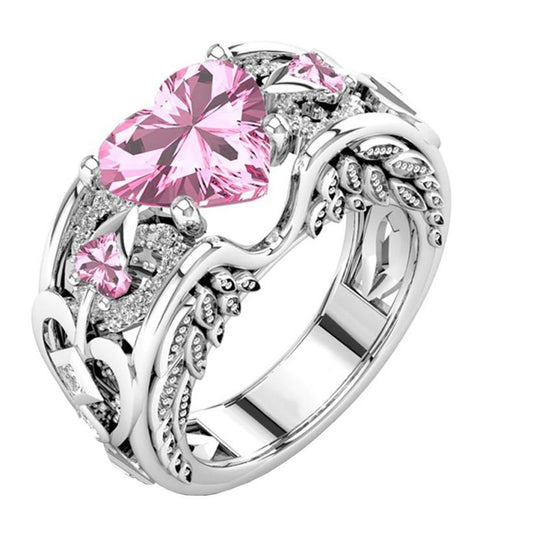 October Angelwing White gold Heart Birthstone Ring