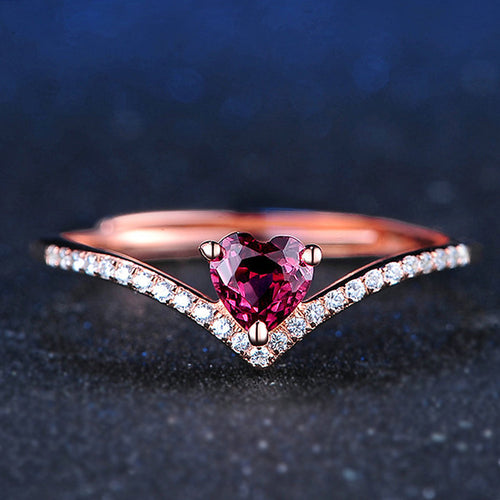 Rose Gold Plated 925 Sterling Silver July Birthstone Tiara Heart Ring